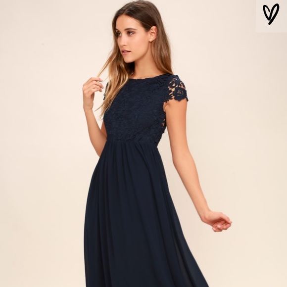 navy blue lace maxi dress